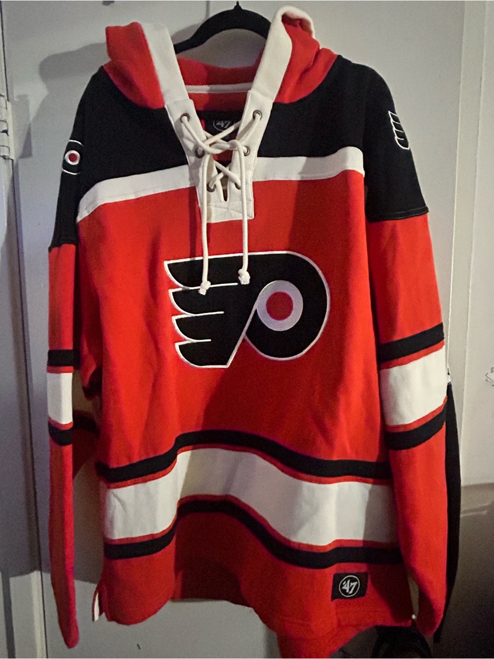 47 Brand Philadelphia Flyers Orange Black White Lace-Up Hoodie